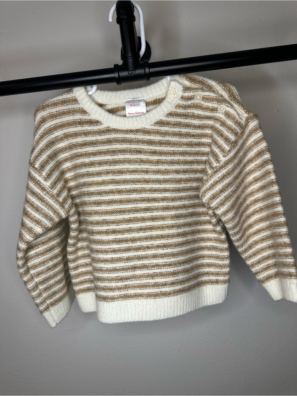 Hanna Andersson Striped Crewneck Sweater in Cream and Tan